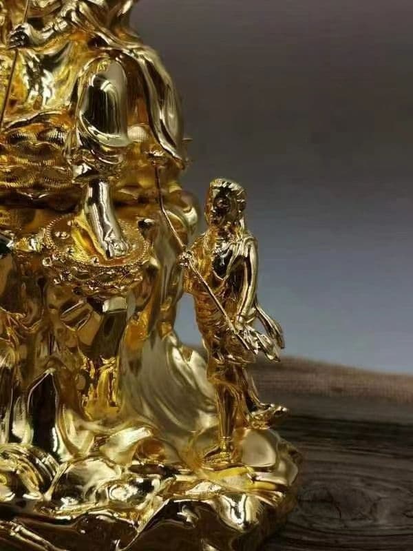 【修縁堂】メッキ 延命地蔵 置物 仏像 地蔵菩薩 仏教工芸品 鎮宅辟邪 真鍮製