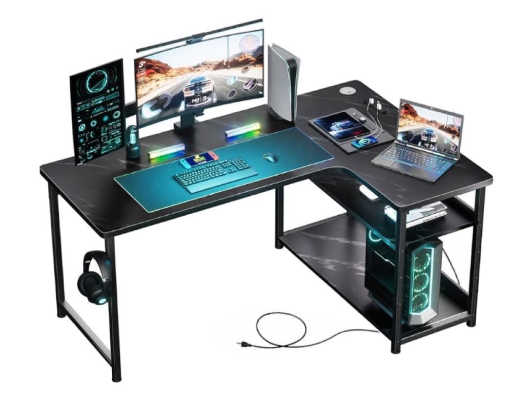 GTRACING ゲーミングデスク パソコンデスク L字 コンセント付き