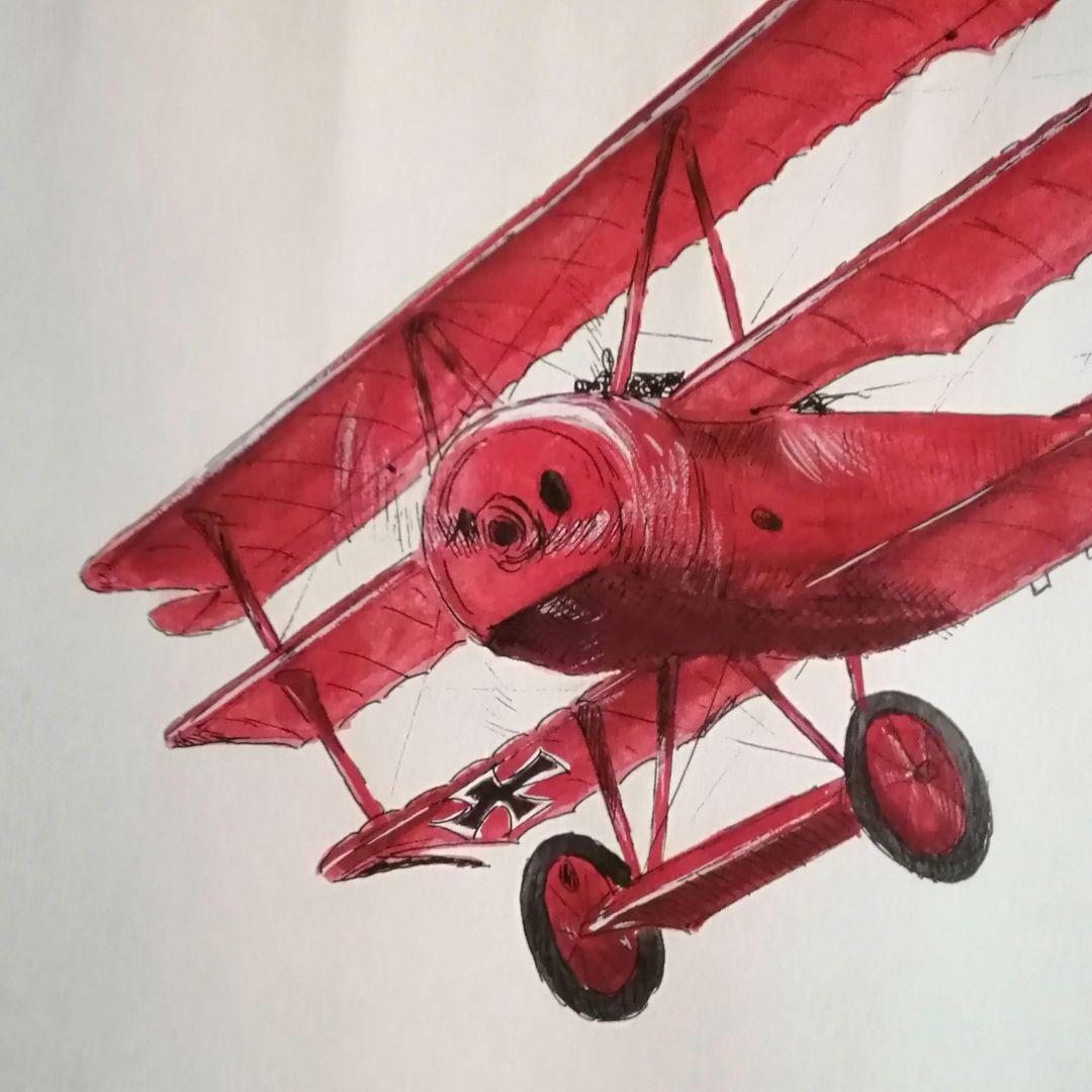 水彩画　「レッドバロン」　ドイツ空軍　マンフレート・フォン・リヒトホーフェン