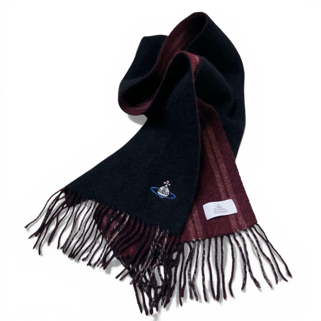 ヴィヴィアンウエストウッド/カシミヤ100%/ラメ オーブ/リバーシブルマフラー