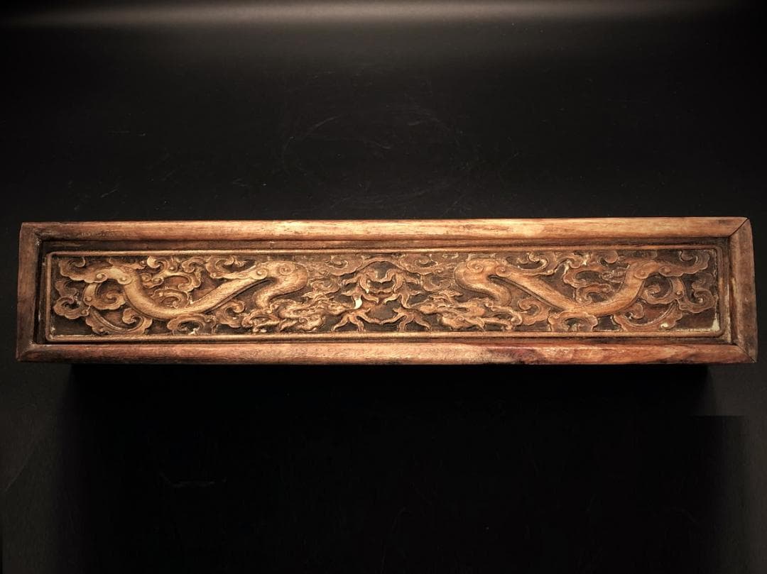 【 双龍（雨龍）唐木箱 】 清朝古玩・骨董