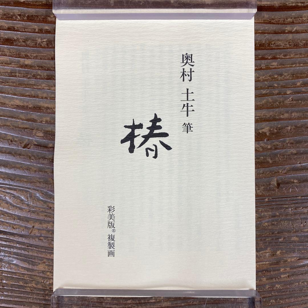 美品 掛け軸 奥村土牛筆 金地「椿」彩美版複製画 解説付き 縁起物 名画