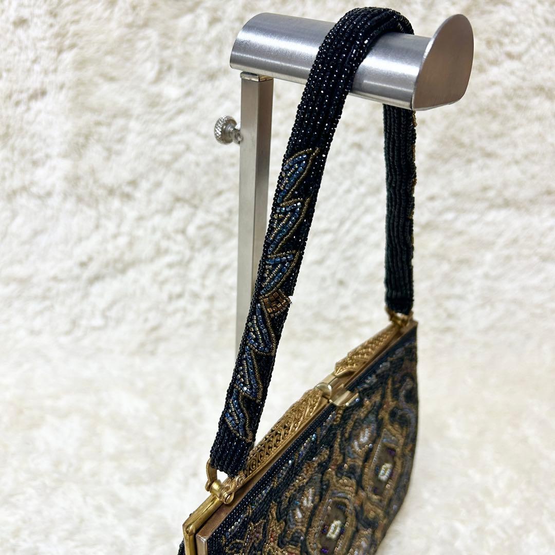 柏ビーズ フォーマルバッグ ビーズバッグ がま口 和装バッグ 冠婚葬祭 総ビーズ