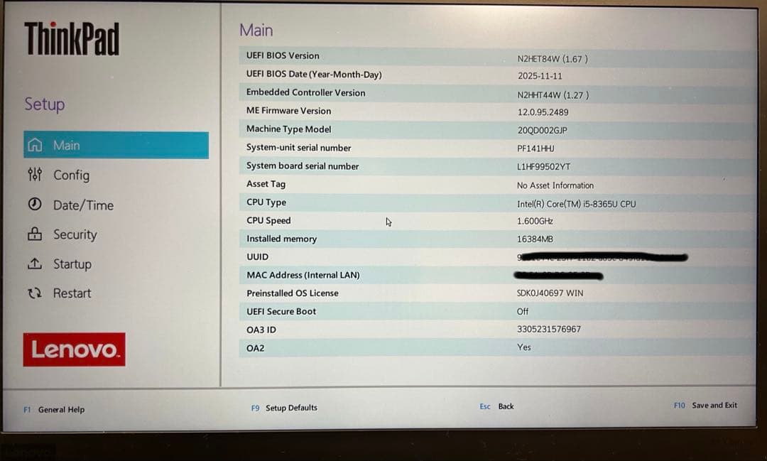 【美品】ThinkPadX1Gen7 i5/16GB/1TB 指紋顔認証WQHD