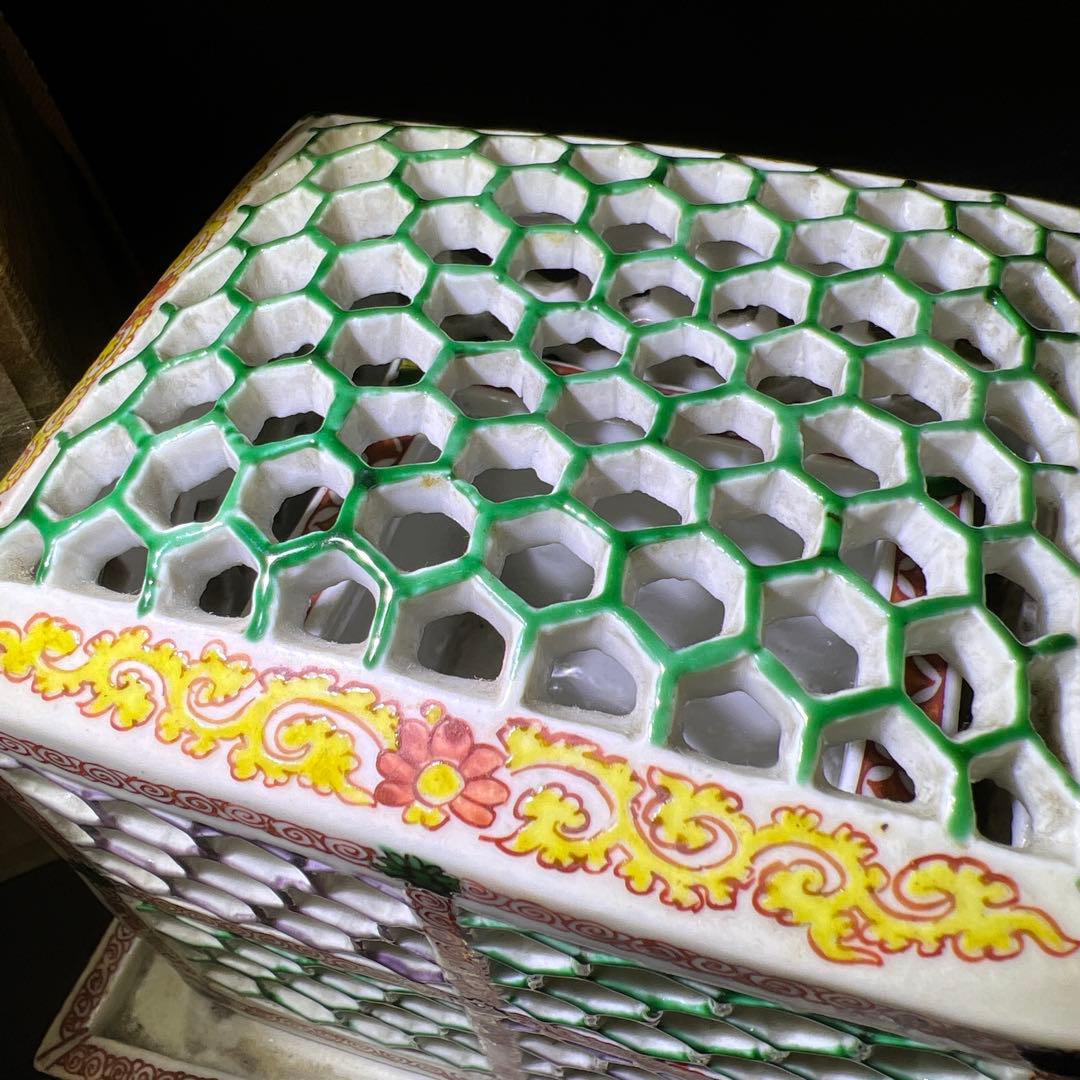 九谷焼虫籠透香炉　木箱付　約14.5×13×14㎝　東Y7-0507⭐︎2Fトコオ