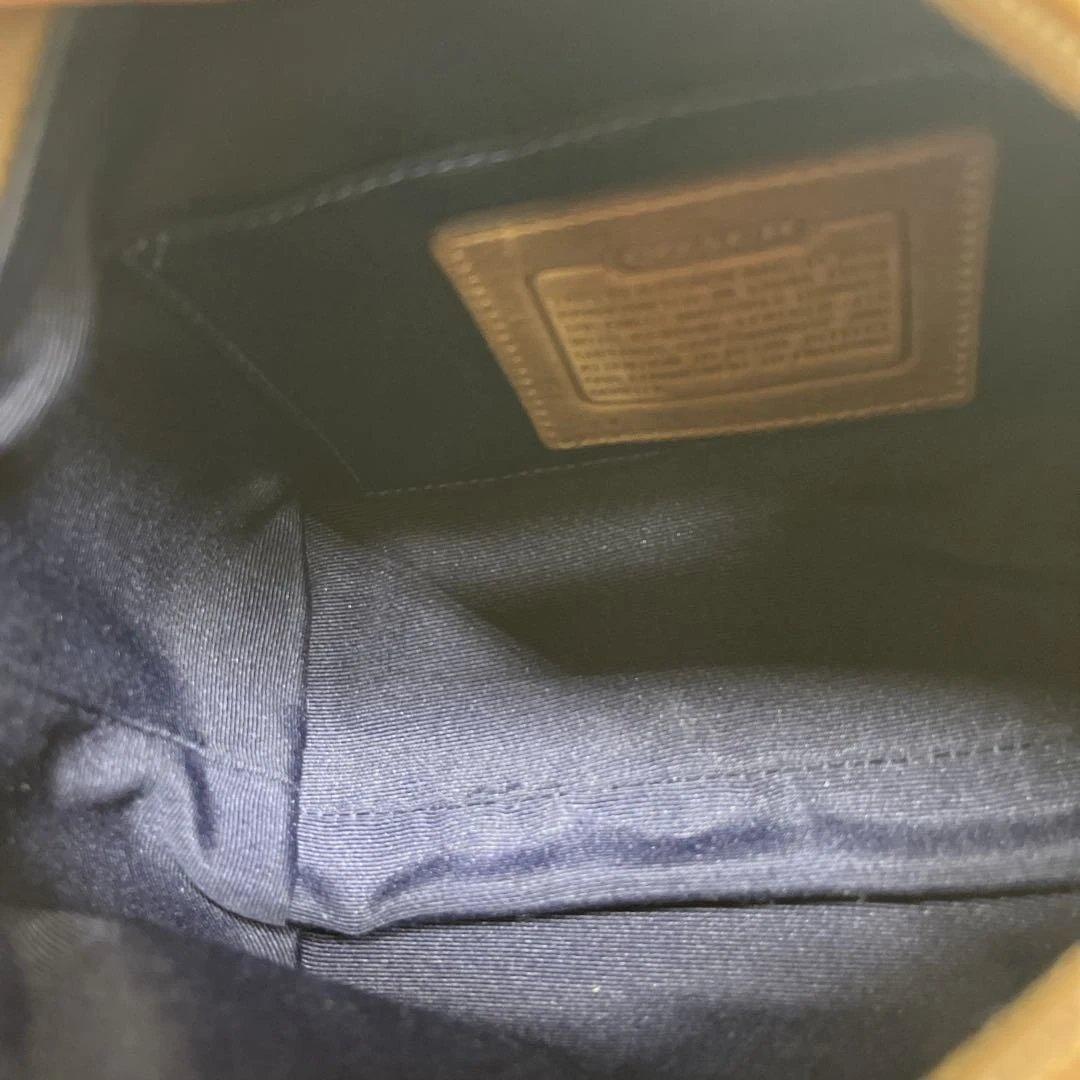 美品 COACHコーチ パッチワークデザイン ポーチ バッグ ブルー系 お花刺繍