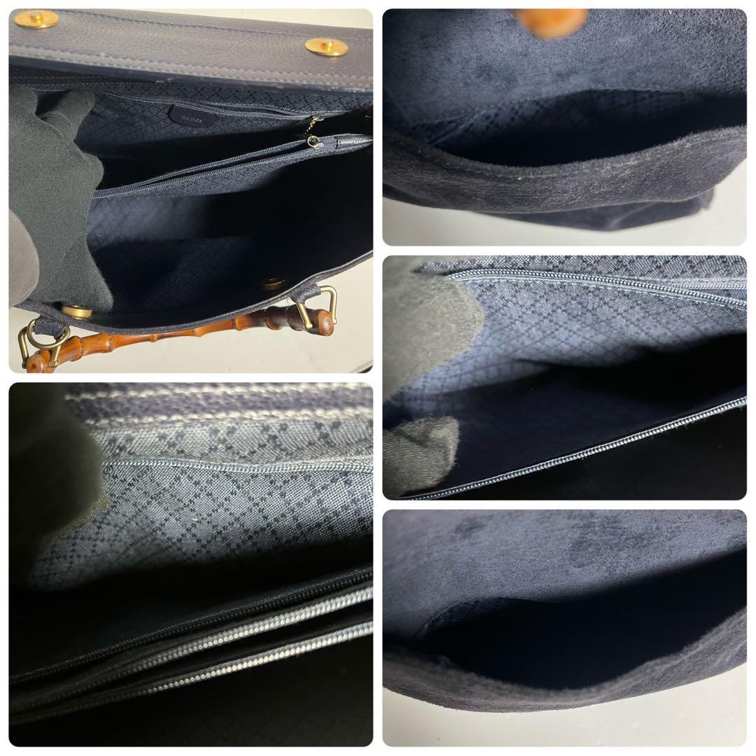 【希少✨】グッチ バンブー 2way ハンドバッグ スウェード 大容量 ネイビー