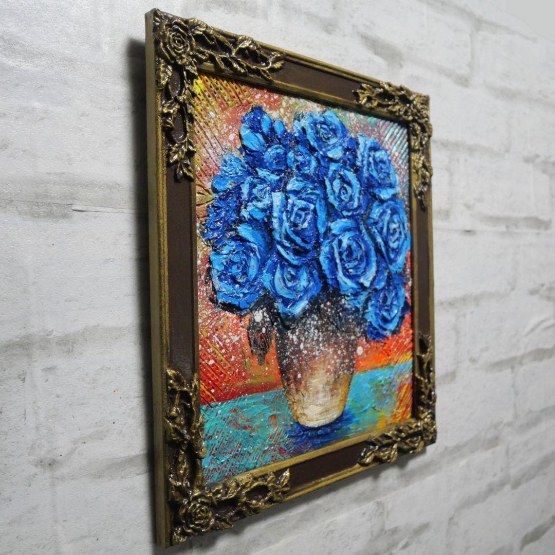 油絵 油彩 油彩画 絵 絵画【青い薔薇】