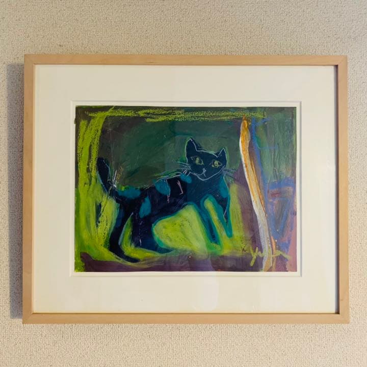 長谷川ゆか　タイトル「おでかけ」　猫の絵画