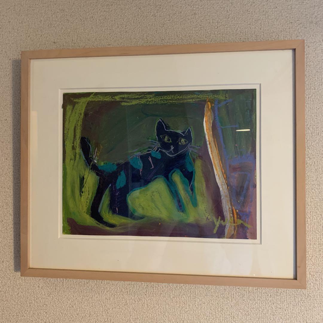 長谷川ゆか　タイトル「おでかけ」　猫の絵画