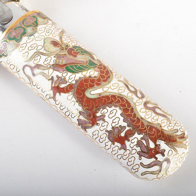 中国　仙鶴　武木研究院　七宝装飾品　鉄製　伸縮剣　箱付　C　5986C