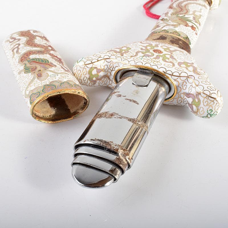 中国　仙鶴　武木研究院　七宝装飾品　鉄製　伸縮剣　箱付　C　5986C