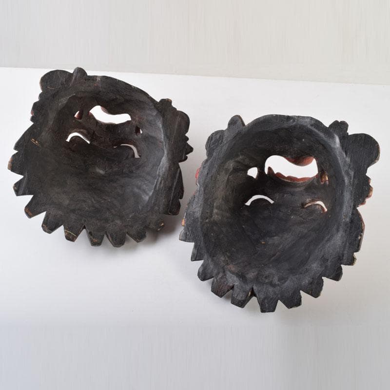 バリ島　インドネシア　木彫彩色　バロン　面　壁飾　一双　V　9089