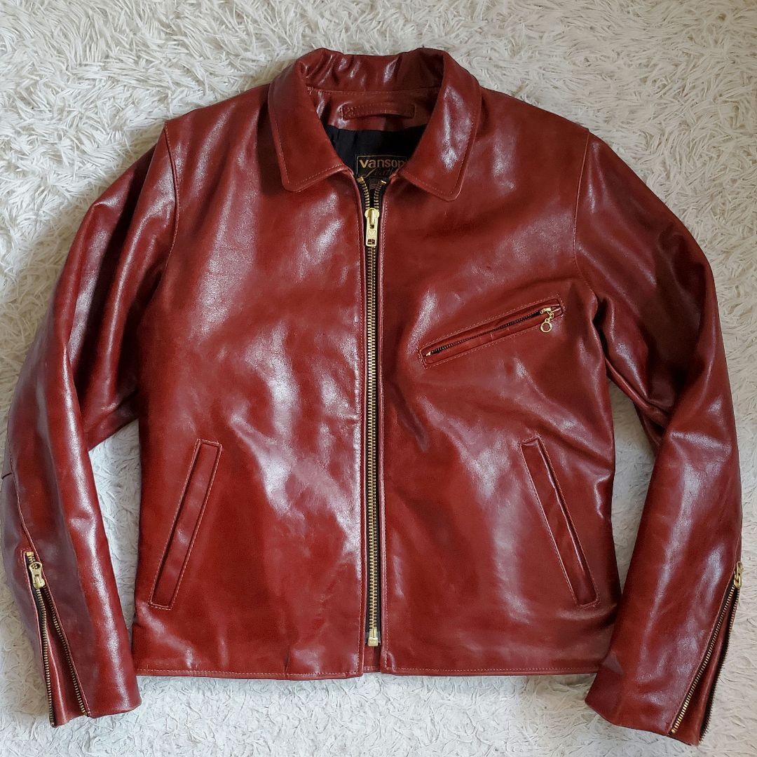 極美品 VANSON シングルライダース バックプリント スカル 40