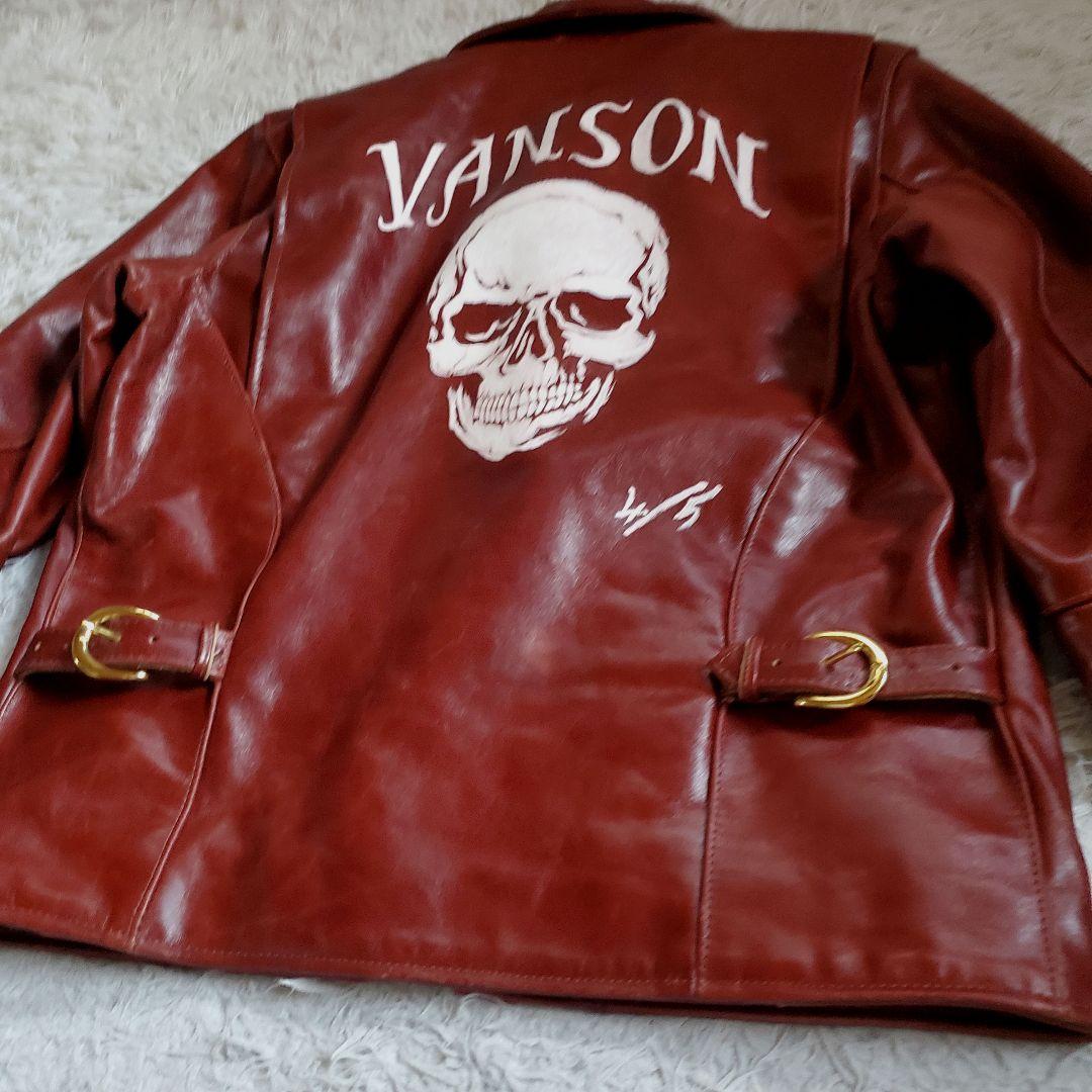極美品 VANSON シングルライダース バックプリント スカル 40