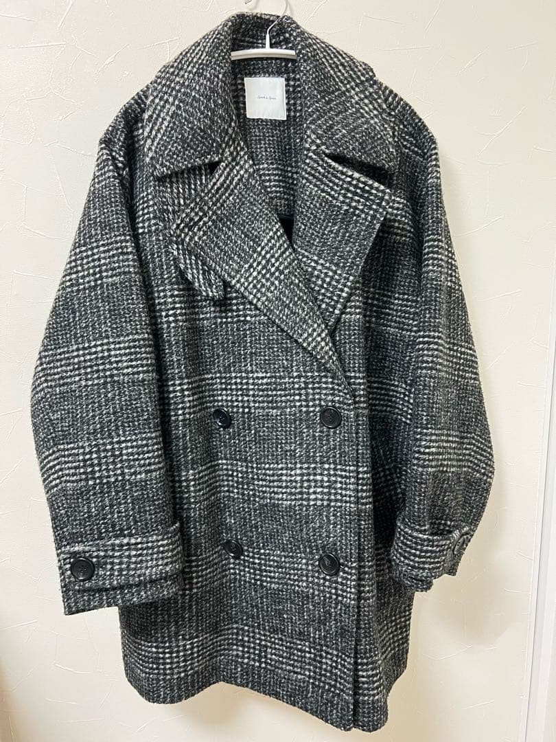 美品【24AW】Spick&Span Wスライバーチェックハーフコート 36