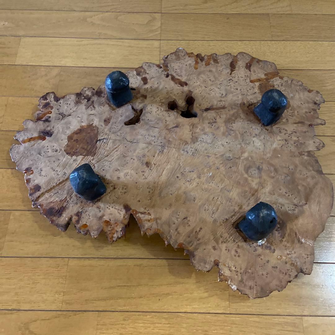【天然木】一枚板天然木製　玉杢　飾り台　花台　アンティーク　レトロ　脚付