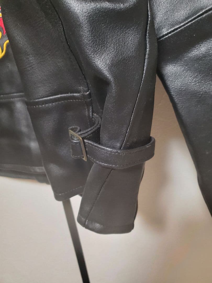 【希少】　ハーレー革ジャン　ファイヤーパターン レザージャケット刺繍 L 黒