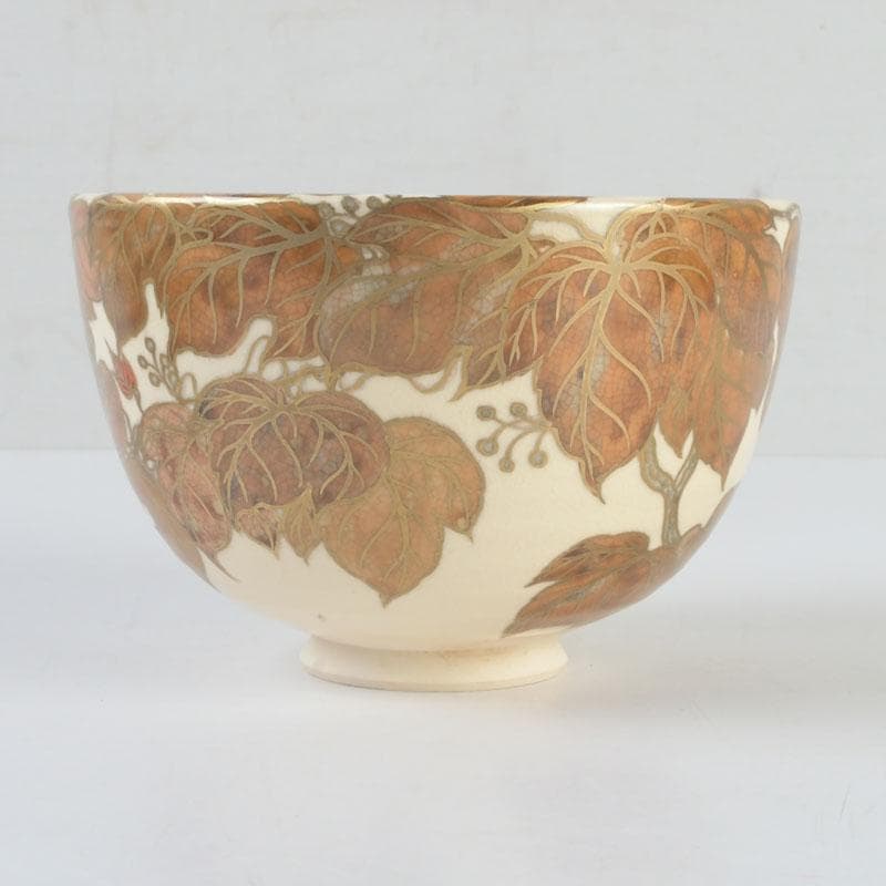 茶道具　京焼　清閑寺窯　杉田祥平造　色絵　蔦図　茶碗　共箱　V　9655