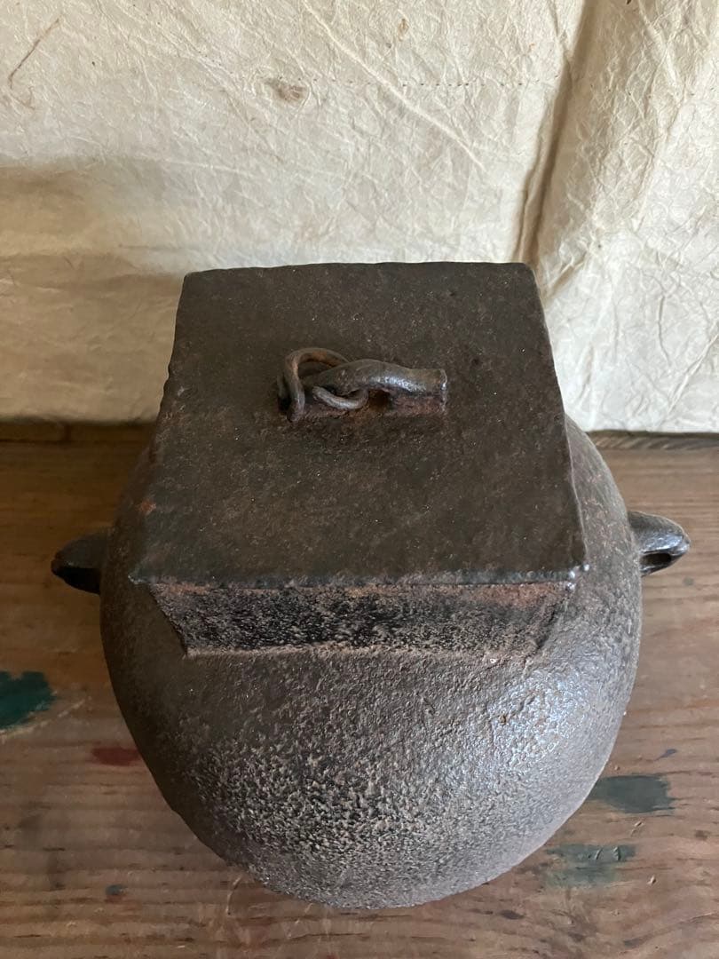 茶釜　湯釜　四方口茶釜　四方口釜　茶道具　南部鉄器　蓋付き　箱付き