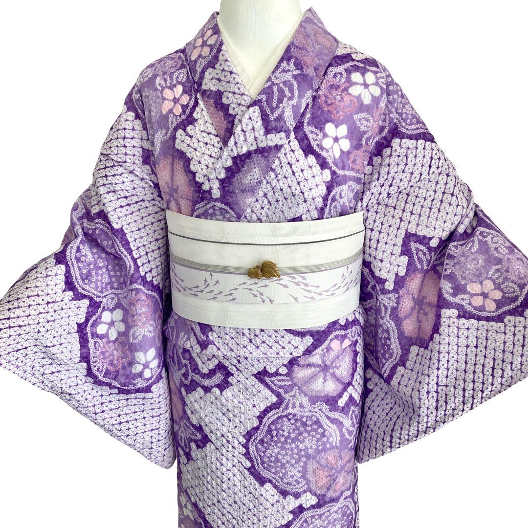 朝顔　紫色　果実　有松絞り　絞り染め　絞り浴衣　浴衣　NO44