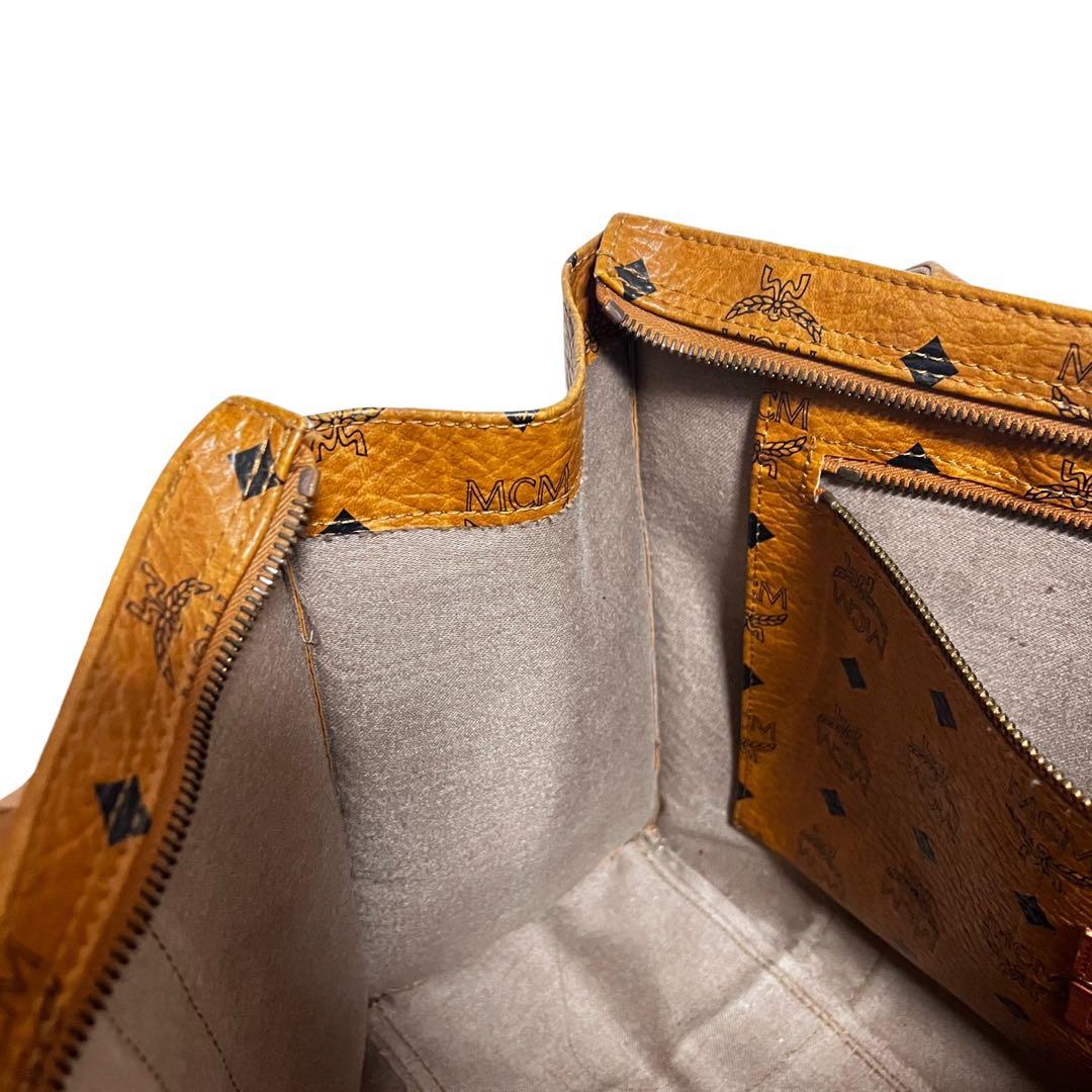 MCM トートバッグ　ヴィセトス柄　レザー　肩がけ　茶　ブラウン