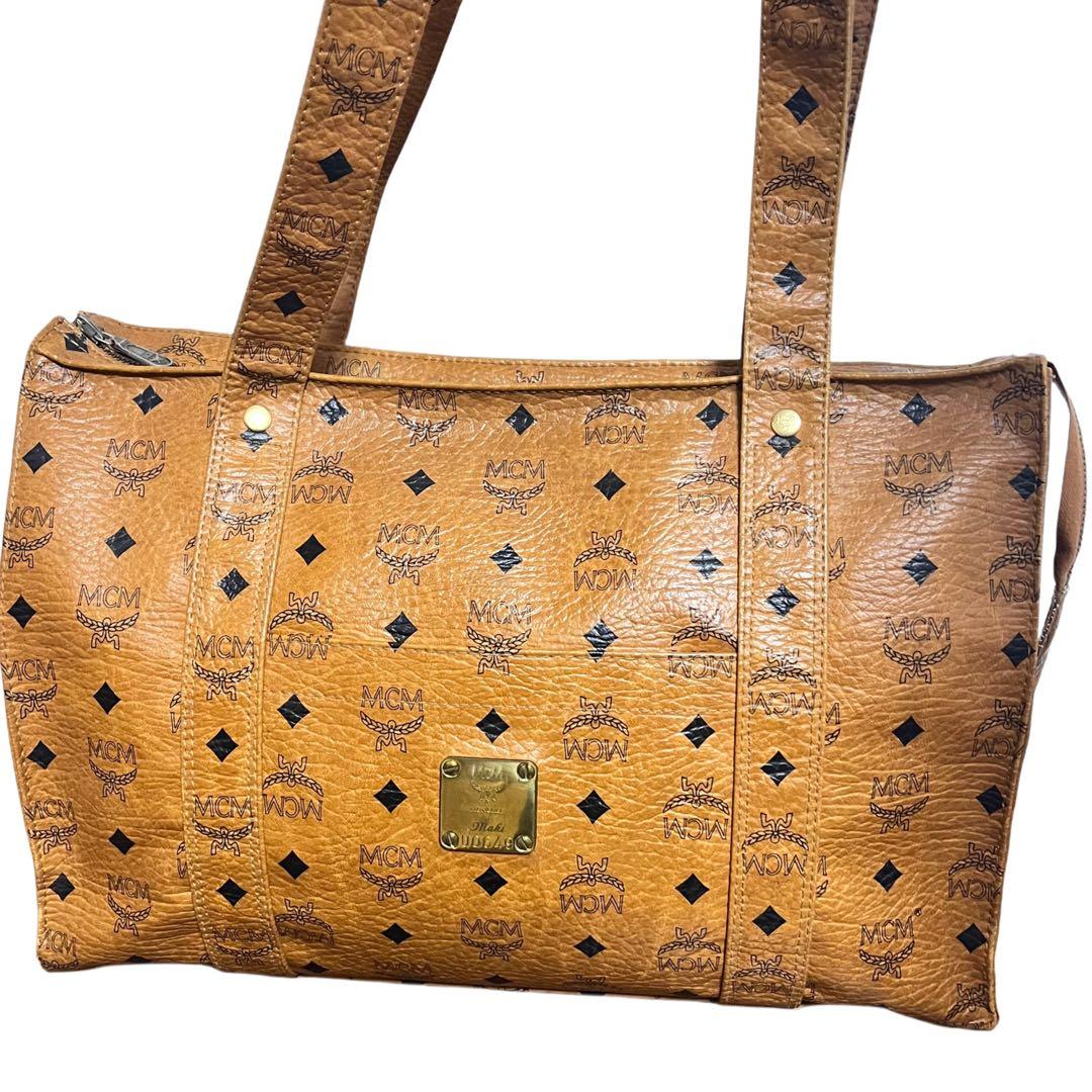 MCM トートバッグ　ヴィセトス柄　レザー　肩がけ　茶　ブラウン