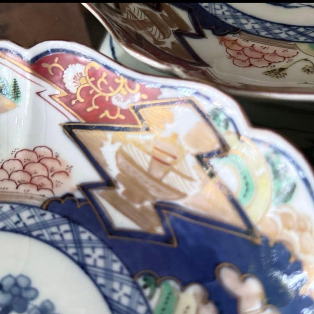 2226様感謝‼️最強運GOLD伊万里錦手　帆かけ舟❌山水❌米俵　在銘八寸皿2客