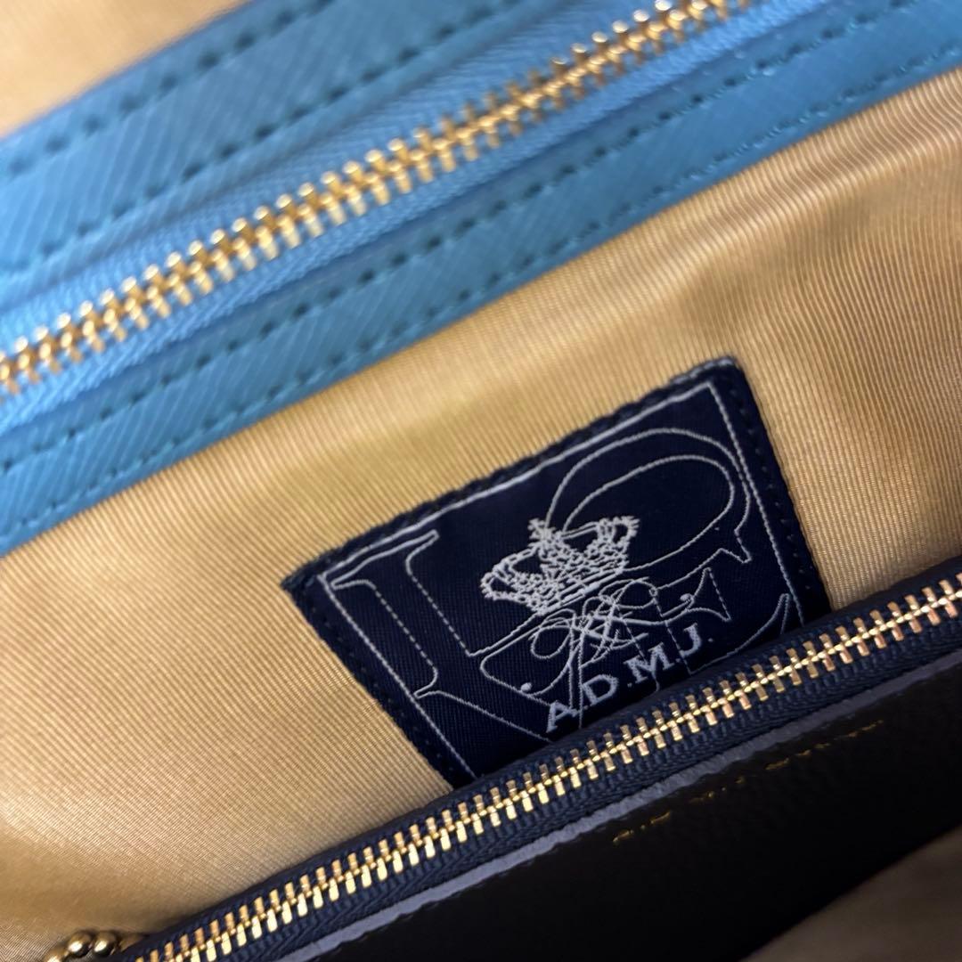 美品　ADMJ 　ポーチ付　ワンショルダーバッグ　ネイビー　ゴールド金具　日本製