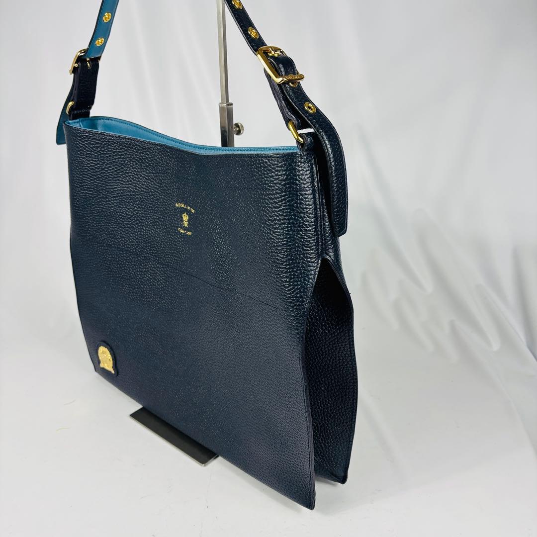 美品　ADMJ 　ポーチ付　ワンショルダーバッグ　ネイビー　ゴールド金具　日本製