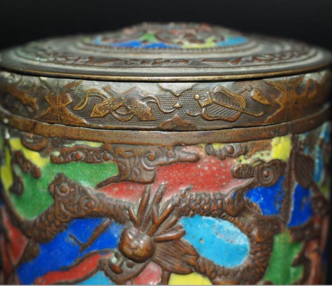 送料無料　江戸～明治　七宝龍文茶筒・茶入　茶道具　検/銀瓶鉄瓶茶托茶壺古錫玉川堂