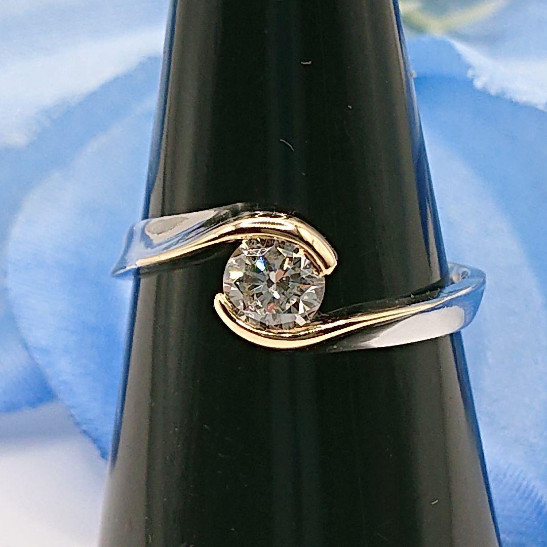 Jazz Singer様エレガント 一粒天然ダイヤモンドリングPt900/K18