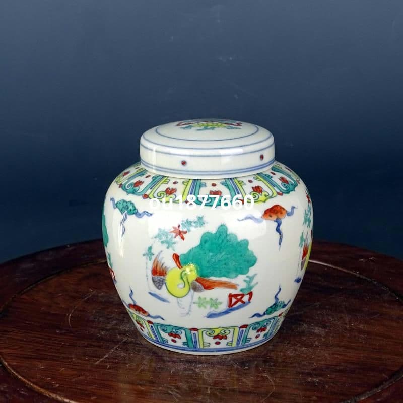 青花斗彩孔雀紋天子壺 景徳鎮 陶磁器 装飾品 現代工芸品 美術品 置物