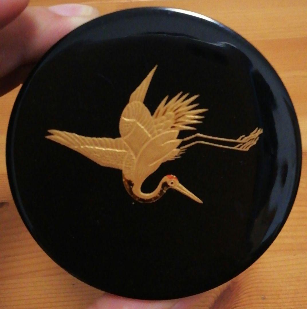 庄次作　真塗　鶴　蒔絵　香合　共箱　茶道具