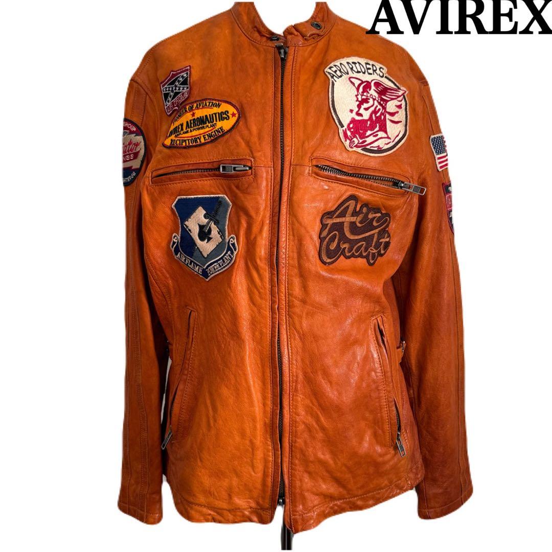 AVIREX アヴィレックス ゴートスキン パッチ シングルライダースジャケット