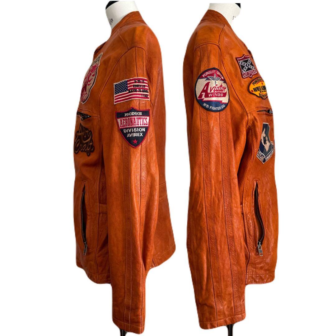 AVIREX アヴィレックス ゴートスキン パッチ シングルライダースジャケット