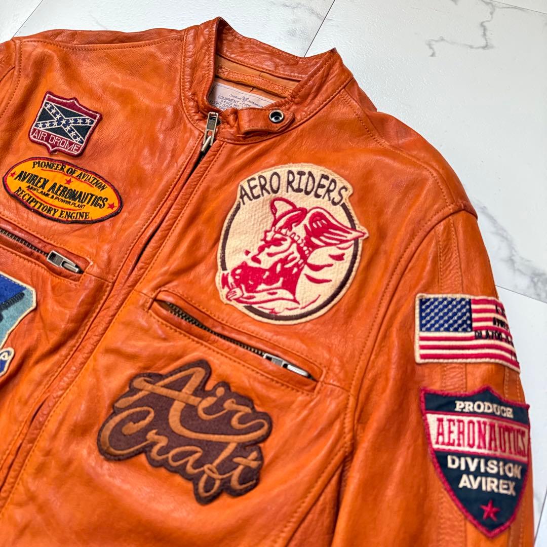 AVIREX アヴィレックス ゴートスキン パッチ シングルライダースジャケット