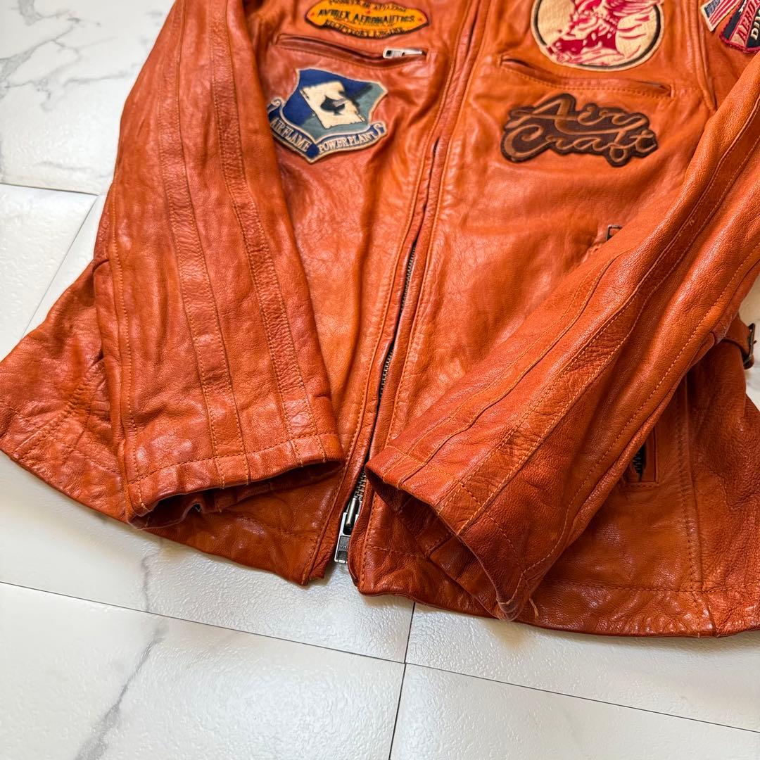 AVIREX アヴィレックス ゴートスキン パッチ シングルライダースジャケット