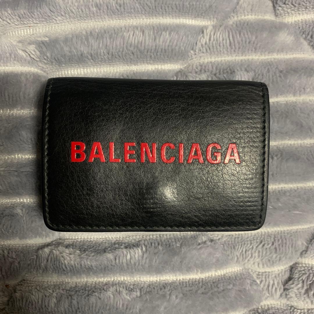 美品 バレンシアガ エブリデイ 三つ折り財布 ロゴ レザー ユニセックス 黒