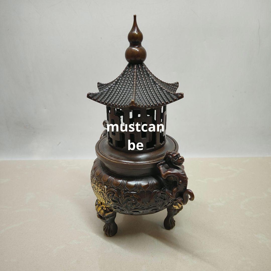 銅製 塔炉 双竜戯珠蘇工香炉 香道具 装飾品 工芸品 置物