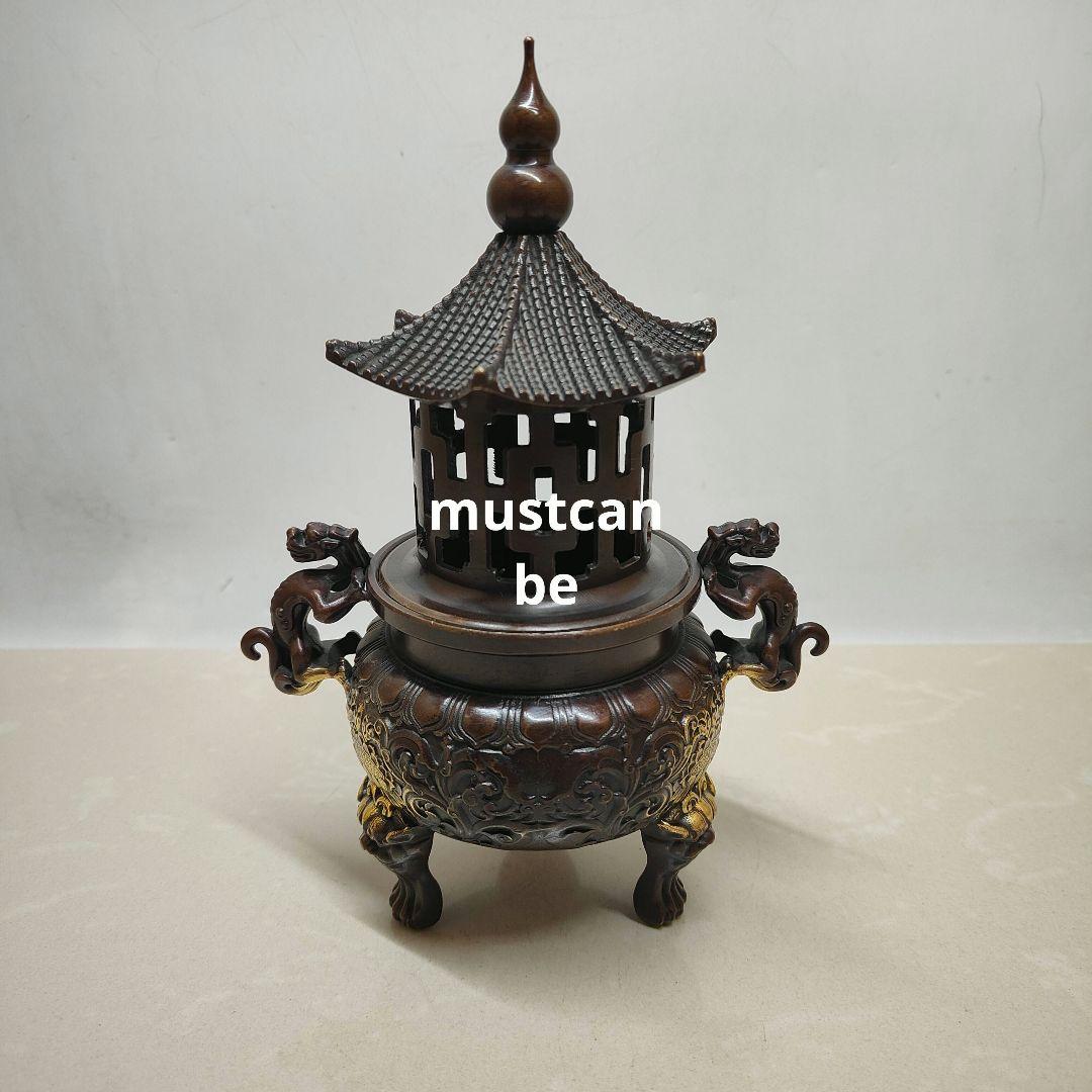銅製 塔炉 双竜戯珠蘇工香炉 香道具 装飾品 工芸品 置物