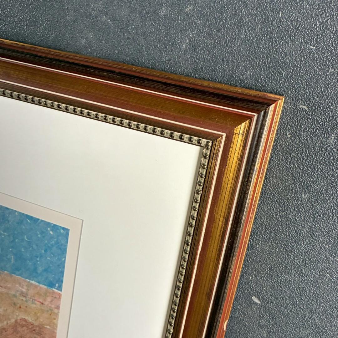 美品 アンドレ・ブーリエ「水辺の家」リトグラフ 直筆サイン入 お洒落な額装 点描