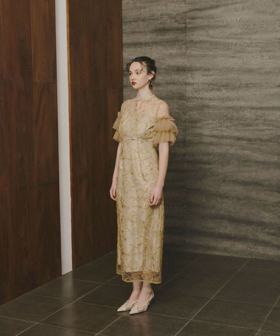 ［ANDRÉSD］ドレス　key neck embroidery dress