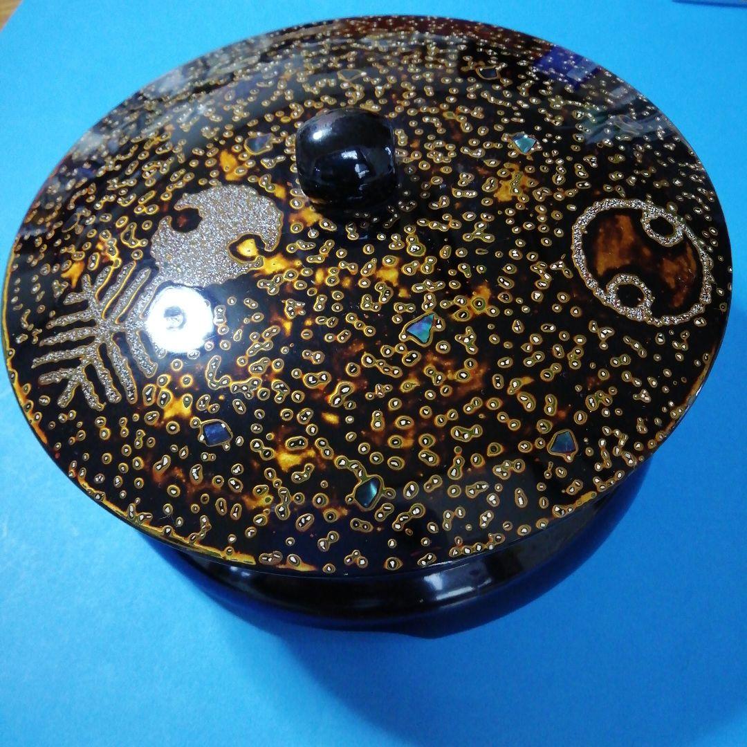 若狭塗　金箔に貝の螺鈿細工　木製の菓子鉢　漆塗り