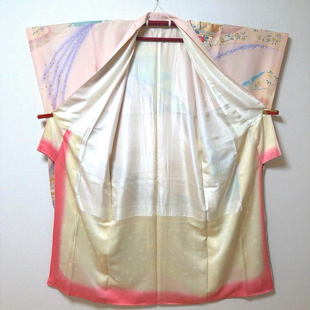 12 振袖フルセット 正絹 薄桃 ピンク 水色 金彩 暈し染め 華やか 小柄さん