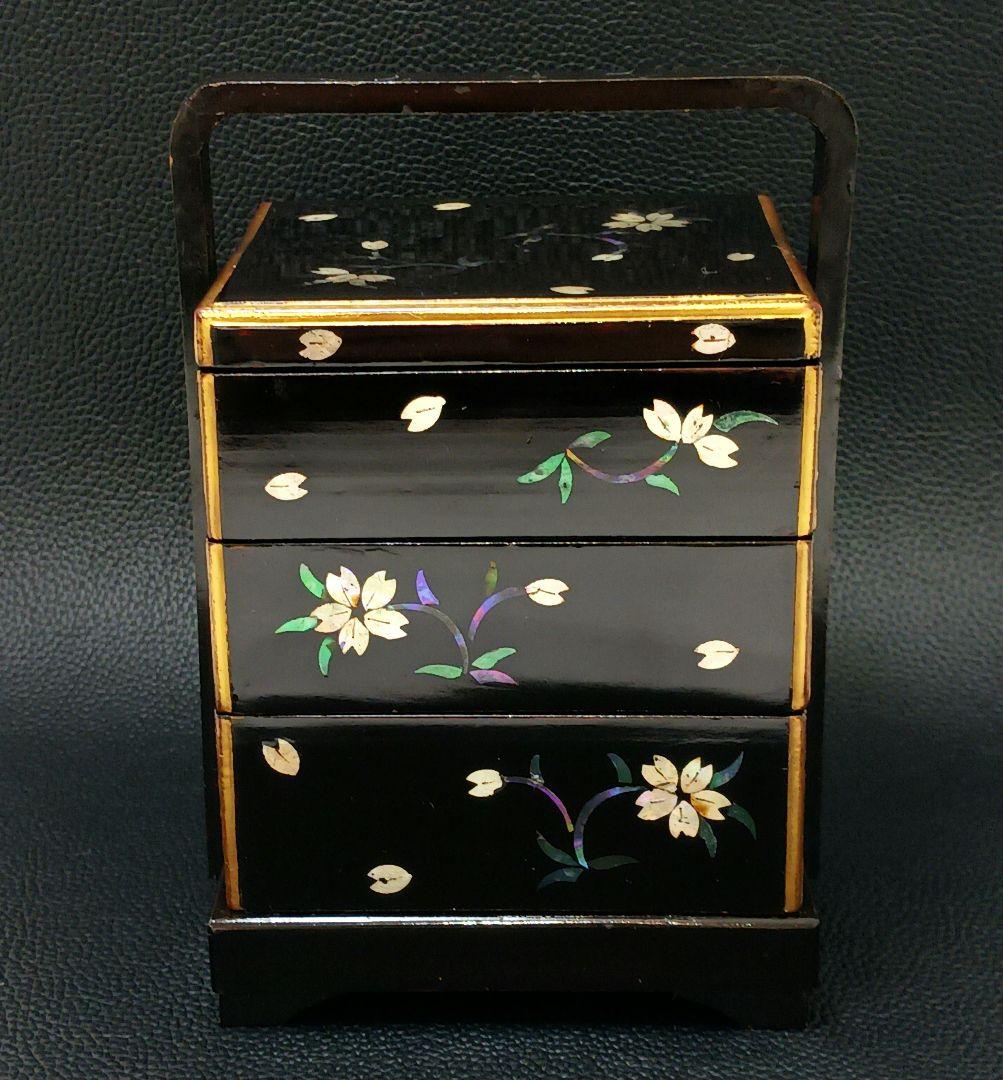 Y2447-6 長崎螺鈿 青貝蒔絵 三段重箱 共箱　う