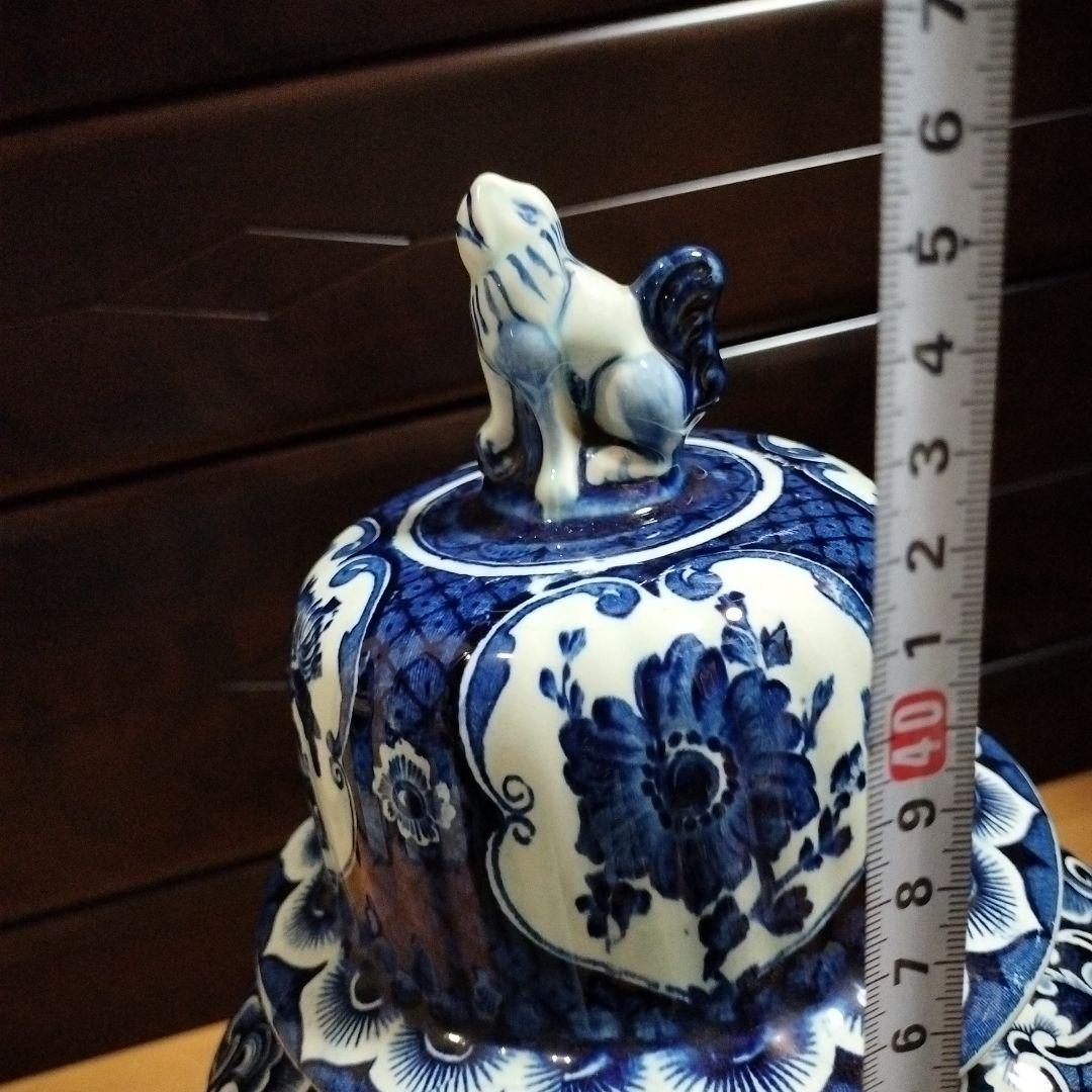 デルフトブルー ジンジャー；ロイヤルスフィンクスのフ−ドック壷、花柄の壷