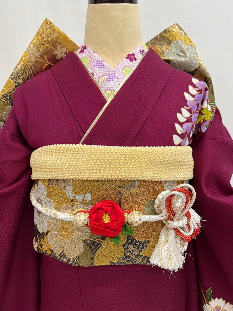 振り袖　フルセット　別誂長襦袢付　金彩加工　金駒刺繍　成人式　蝶々　643