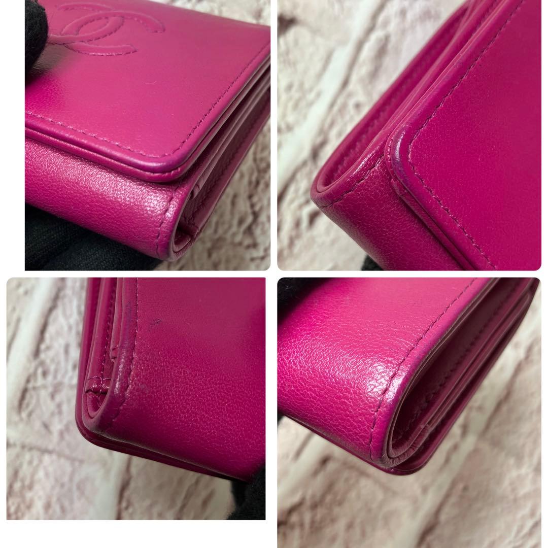 美品✨シャネル ココマーク 三つ折り財布 エンボス ステッチ レザー 正規品