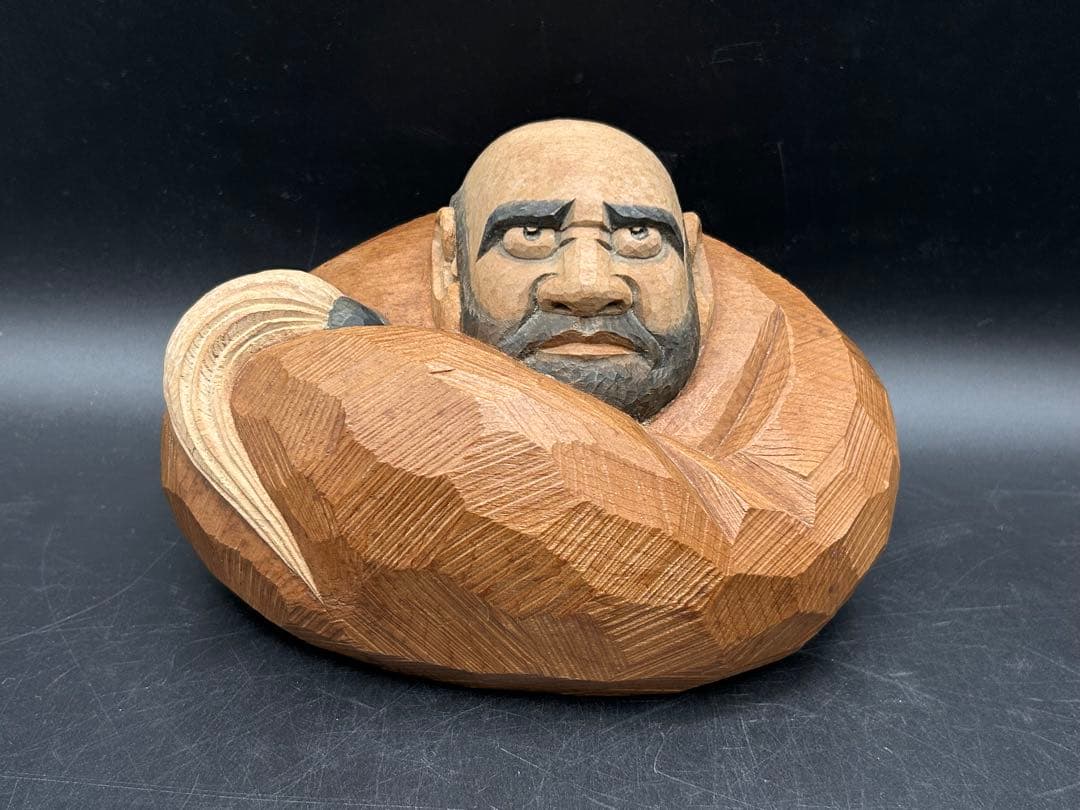 【希少品】秀作(在銘) 讃岐彫 一刀彫 達磨　だるま　木彫り　置物　縁起物